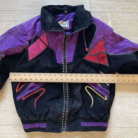 Vintage Mesa Ridge Jacket Abstract Artist Leather Suede Black Purple Full Zip S - Picture 3 of 12